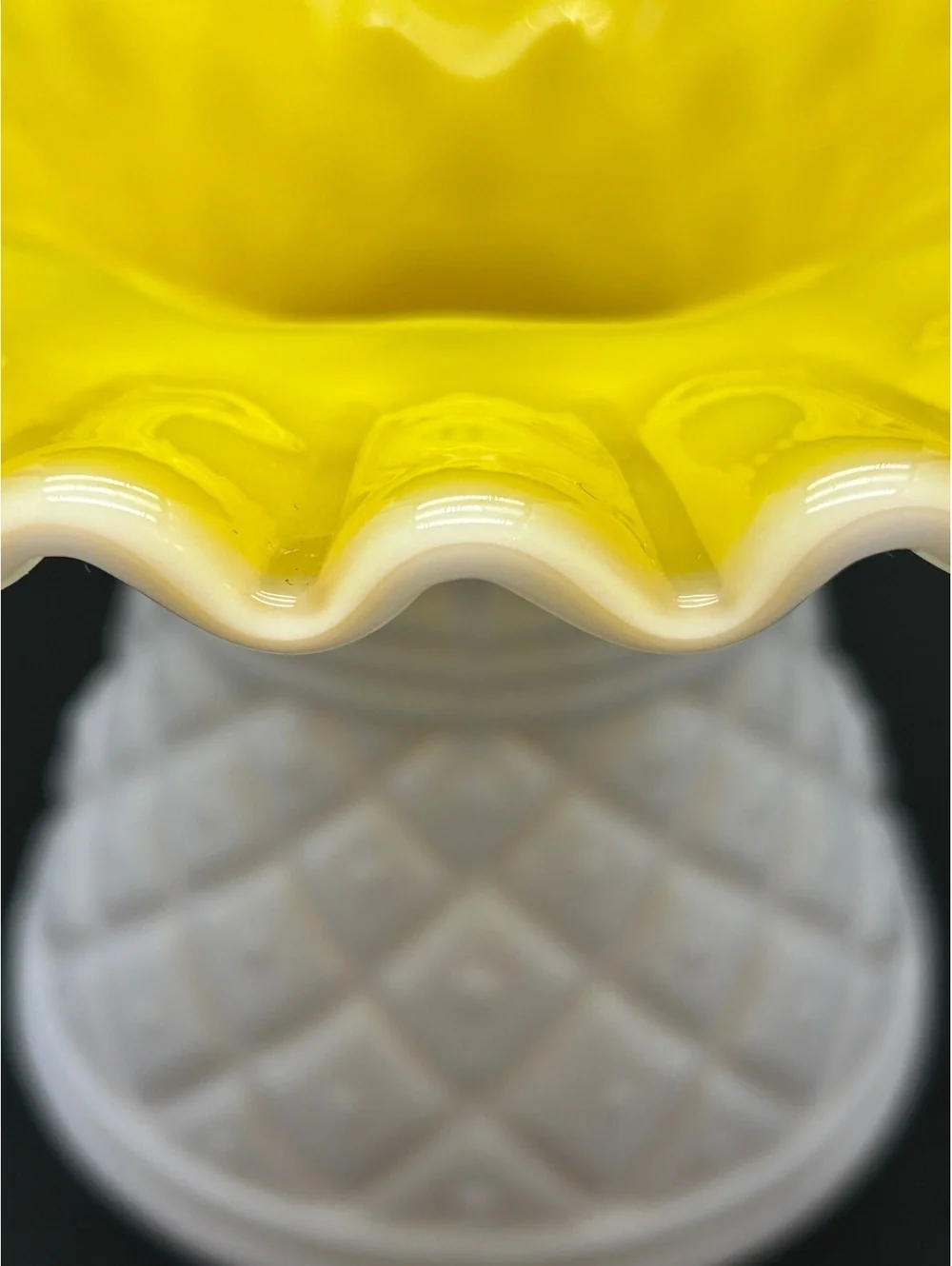 Kanawha Cased Glass Basket #324 Diamond Dot in Yellow/white